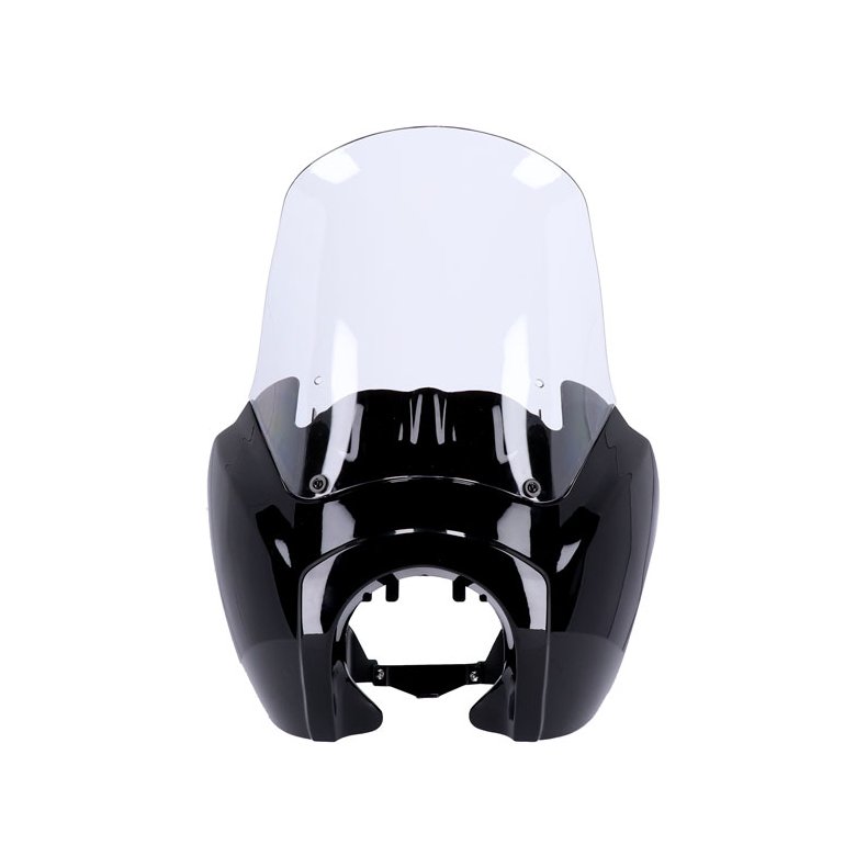 FRONT FAIRING GLOSS BLACK With clear windshield.  Fits: > 06-17 Dyna(NU)