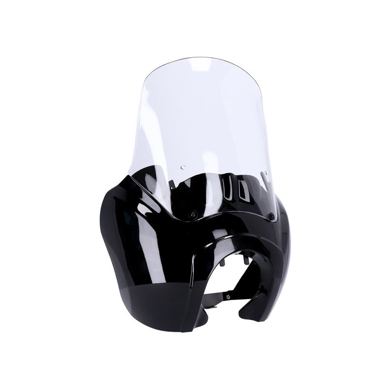 FRONT FAIRING GLOSS BLACK With clear windshield.  Fits: > 06-17 Dyna(NU)