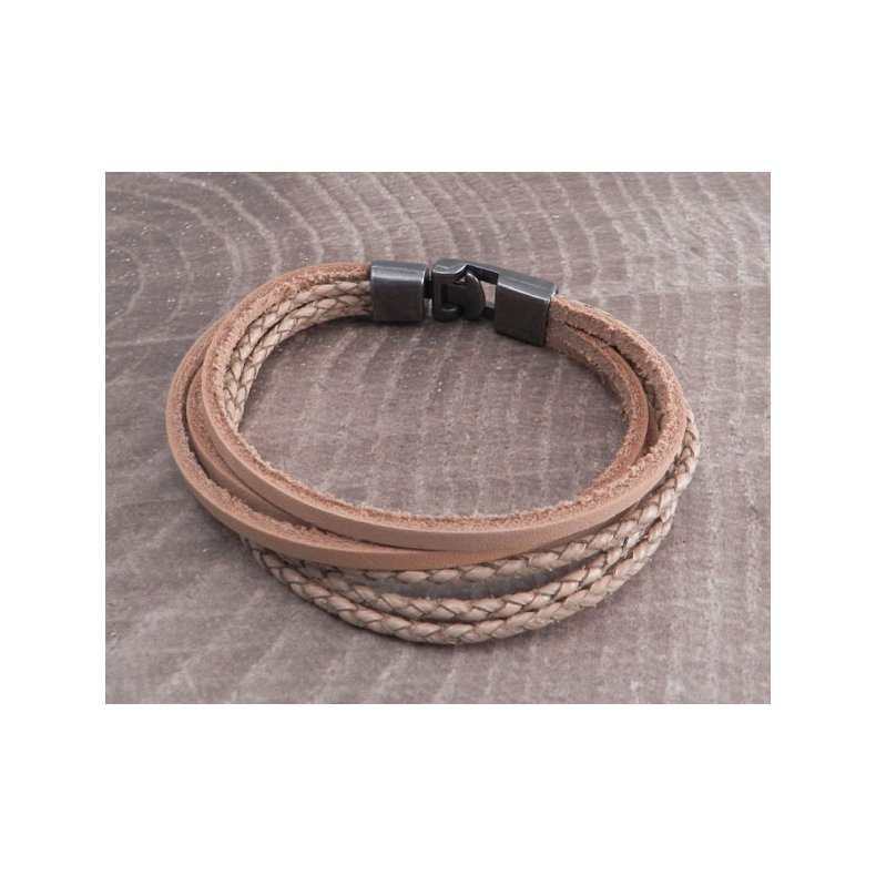 AMIGAZ LEATHER MULTI STRAND T-CLAMP BRACELET 8" BROWN 