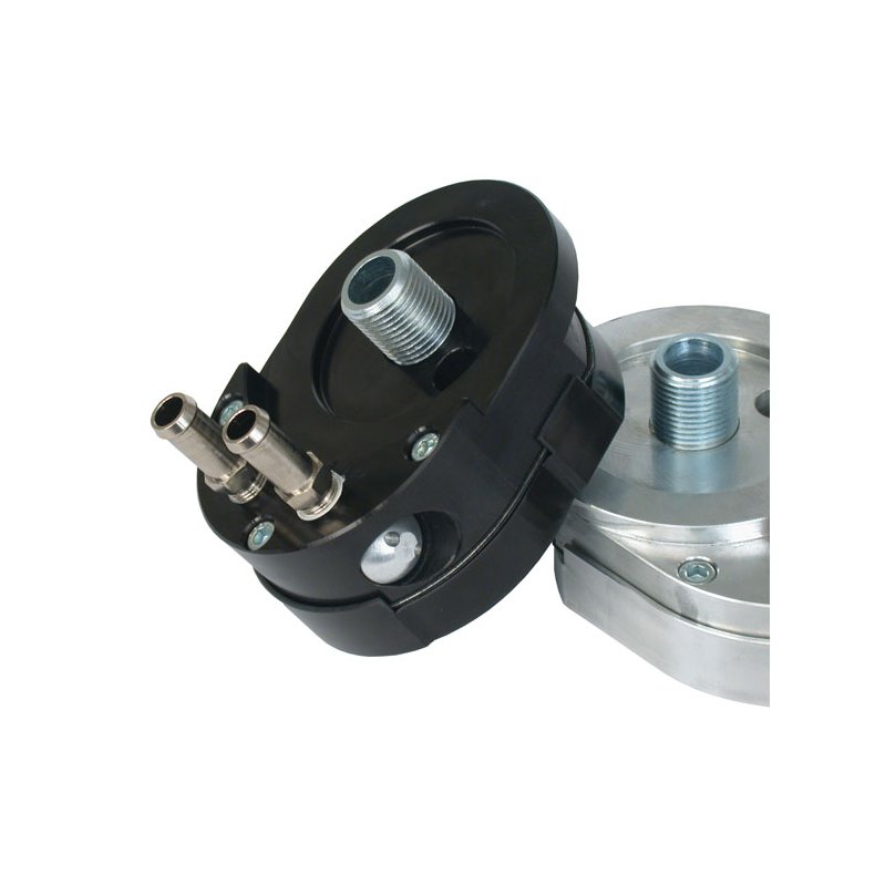 JAGG, OFFSET OIL FILTER ADAPTER, BLACK WITH THERMOSTAT 