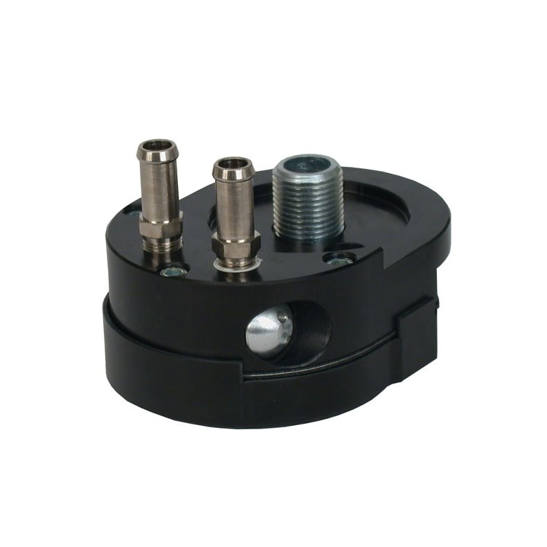 JAGG, OFFSET OIL FILTER ADAPTER, BLACK WITH THERMOSTAT 