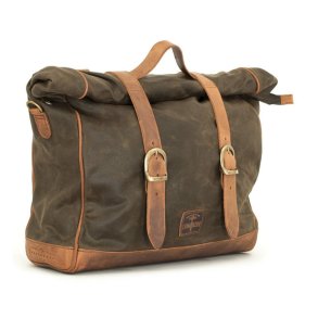 Twin 650 Saddeltaske lder. Longride, 'Old Chopper' waxed cotton saddlebag. Khaki