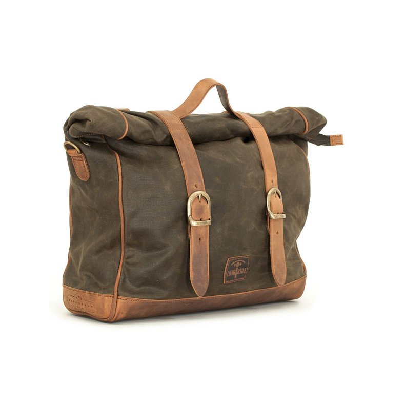 Twin 650 Saddeltaske lder. Longride, 'Old Chopper' waxed cotton saddlebag. Khaki