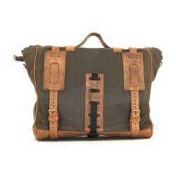 Twin 650 Saddeltaske lder. Longride, 'Old Chopper' waxed cotton saddlebag. Khaki
