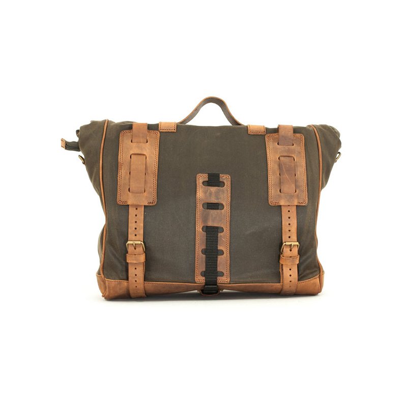 Twin 650 Saddeltaske lder. Longride, 'Old Chopper' waxed cotton saddlebag. Khaki