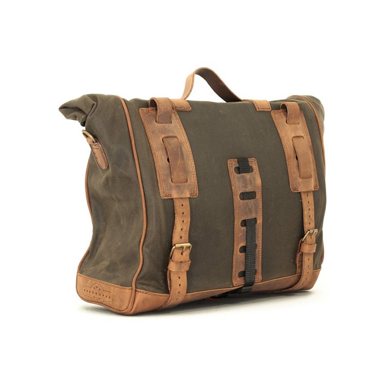 Twin 650 Saddeltaske lder. Longride, 'Old Chopper' waxed cotton saddlebag. Khaki