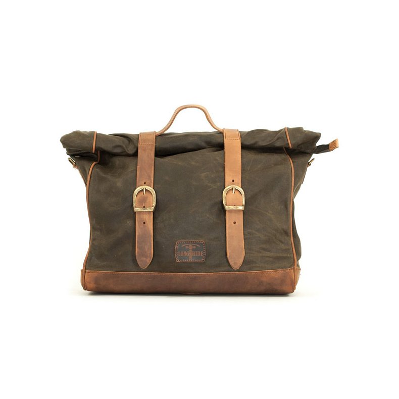 Twin 650 Saddeltaske lder. Longride, 'Old Chopper' waxed cotton saddlebag. Khaki