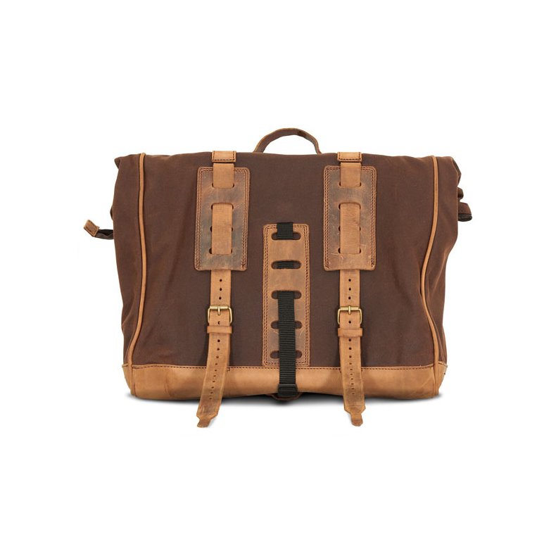 Twin 650 Saddeltaske lder. Longride, 'Old Chopper' waxed cotton saddlebag. Marron Brown Large. 