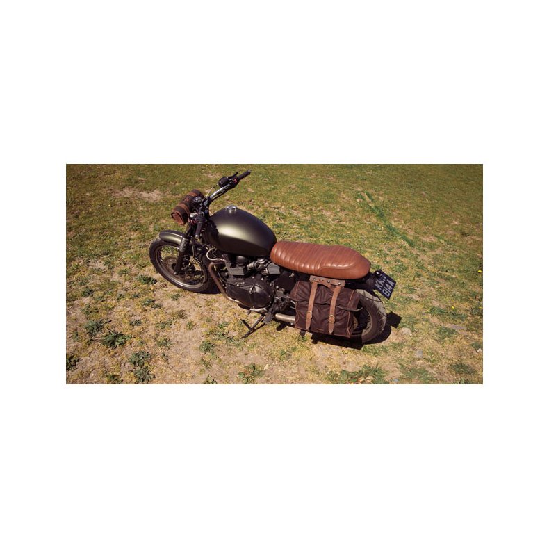 Twin 650 Saddeltaske lder. Longride, 'Old Chopper' waxed cotton saddlebag. Marron Brown Large. 