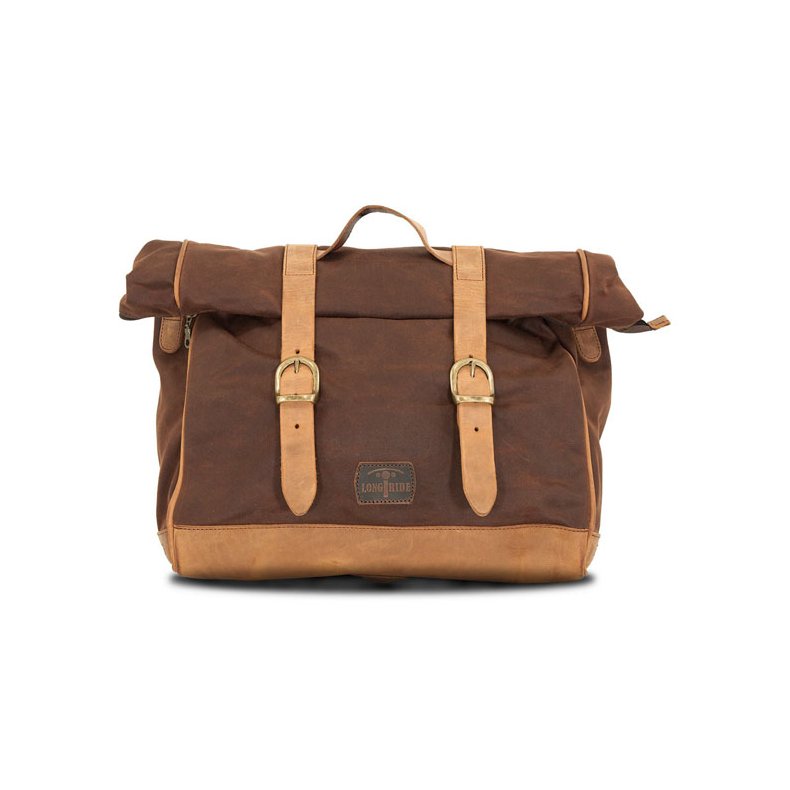 Twin 650 Saddeltaske lder. Longride, 'Old Chopper' waxed cotton saddlebag. Marron Brown Large. 