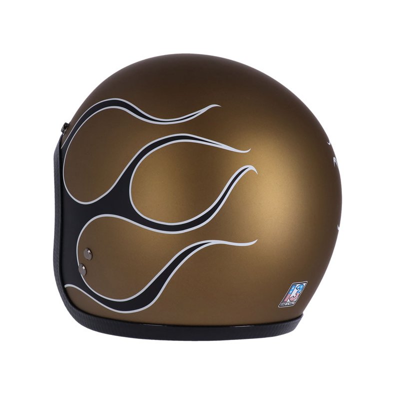 13 1/2 Skull bucket helmet flames matt gold