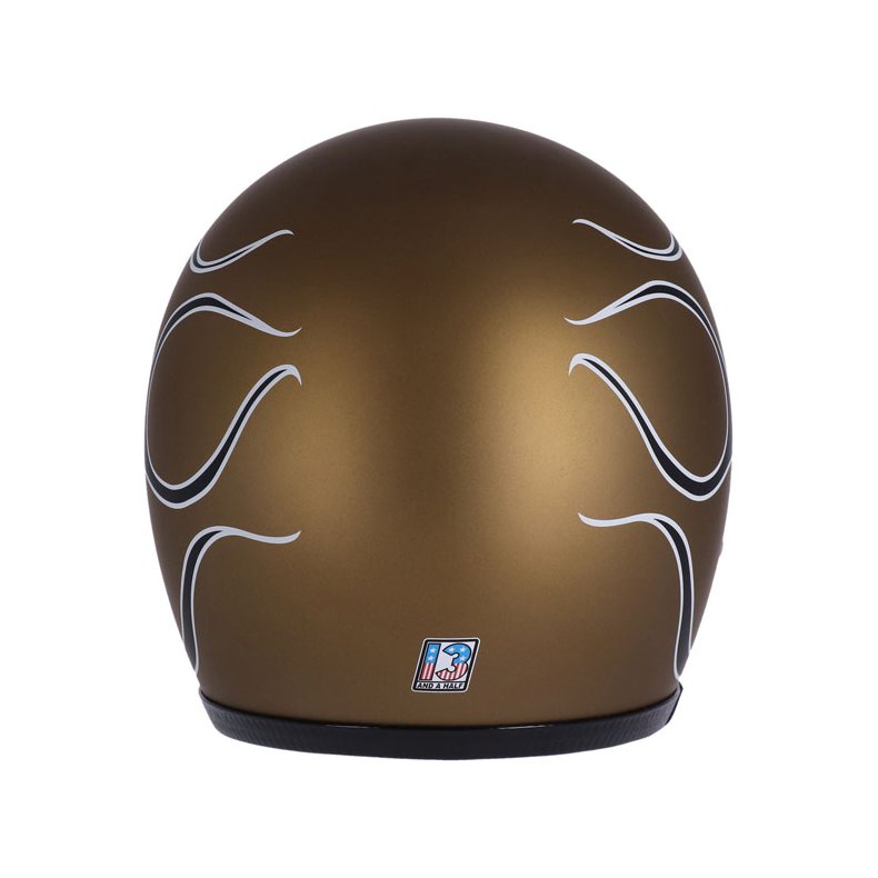 13 1/2 Skull bucket helmet flames matt gold