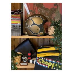 13 1/2 Skull bucket helmet flames matt gold