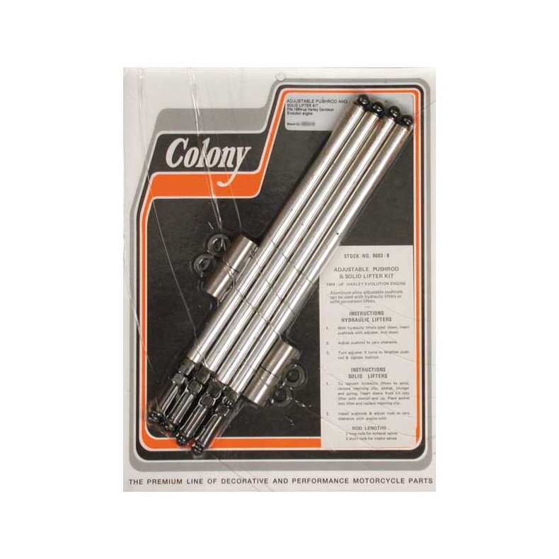 COLONY, ALUMINUM ADJ. PUSHROD SOLID CONVERSION KIT. EVO B.T. 