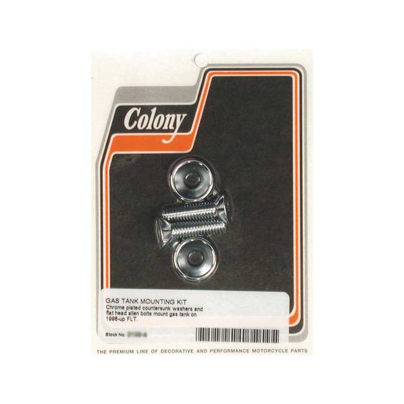 COLONY FRONT TANK MOUNT KIT CHROME; 2 COUNTERSUNK BOLTS &amp; WASHERS Fits: > 99-02 FLT