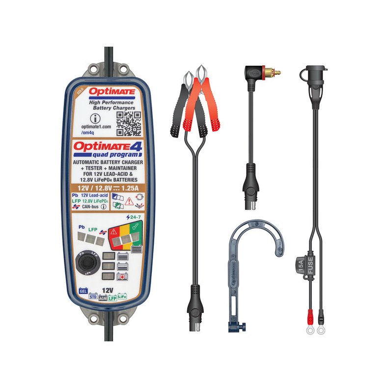 Lader til bla. bmw.  Tecmate, OptiMATE 4 Quad Program 12V battery charger