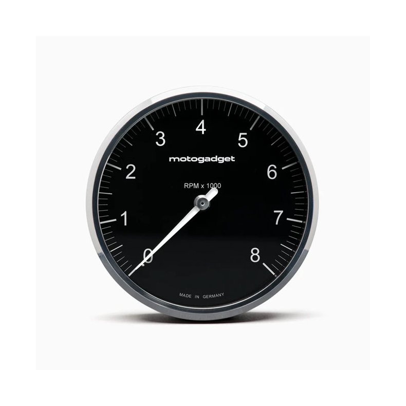Motogadget, Chronoclassic 2 'Tacho Face'. 8000 RPM. Pol. B Black with Polished Bezel. 