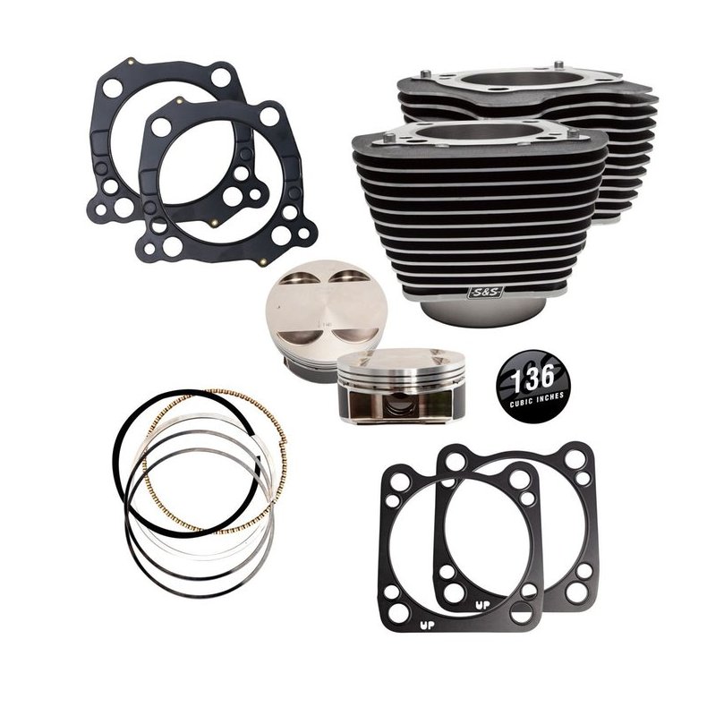 S&S, M8 136" big bore cylinder &amp; piston kit. Clear fins