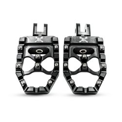 Burly, MX Evolution foot pegs. Black - 18-24 Softail with foot pegs (rider); Triumph Thruxton