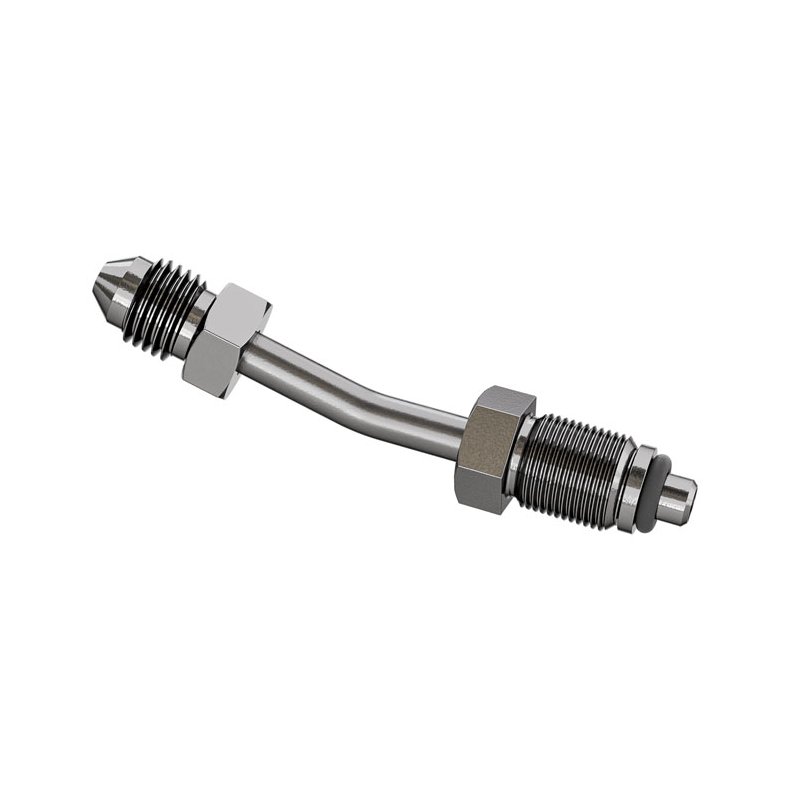 Goodridge, hydraulic clutch adapter, angled. Polished stainless steel.