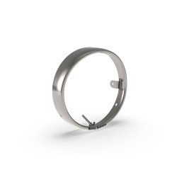 Stainless steel headlight frame with integrated visor and printed logo 