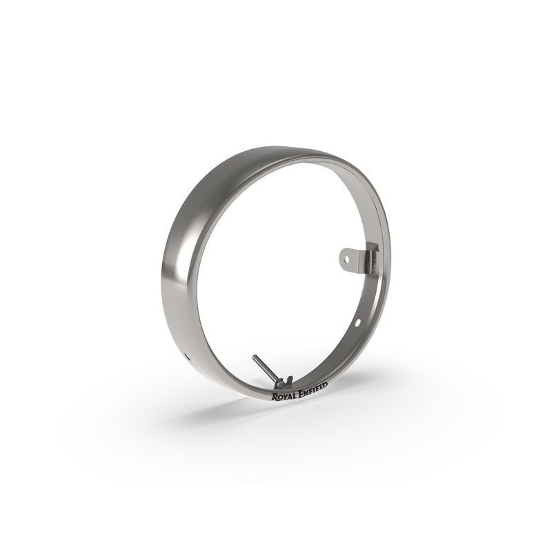 Stainless steel headlight frame with integrated visor and printed logo 