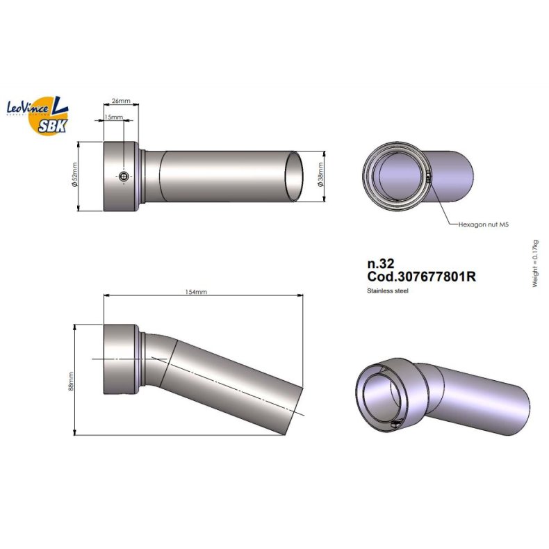 DB/6 Killer til LeoVince- udstdning  Indbygningsml: 52mm 307677801R