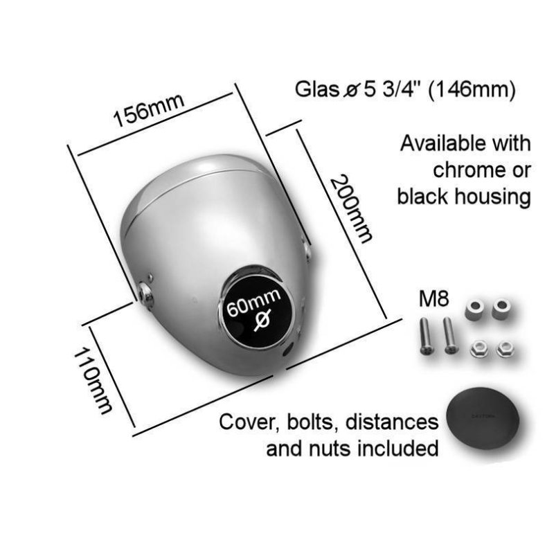 5.75 "Vintage Headlamp med hul til 60mm speedometer.
