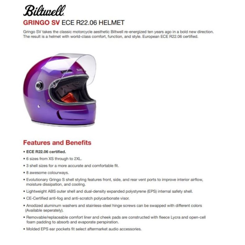 BILTWELL GRINGO SV HELMET GLOSS WHITE.