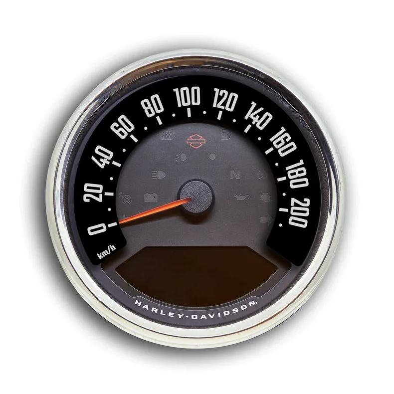 Klistermrke til miles speedo til kmt.(Softail, Dyna) 2018-2023, 5-inch speedometer