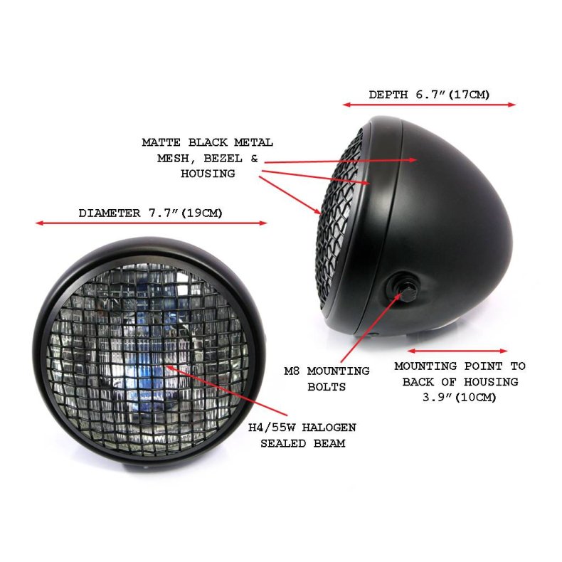 7.7" SCRAMBLER HEADLIGHT BLACK