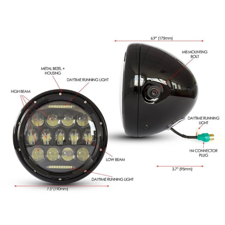 7" MULTI PROJECTOR LED HEADLIGHT BLACK