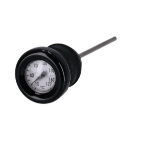 Oil tank dipstick with temperature gauge. Black w/white face 70-84 Big Twin; 70-78 XL Sportster