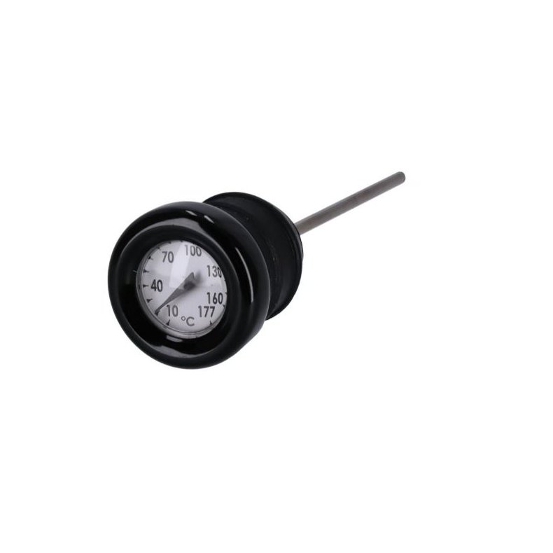 Oil tank dipstick with temperature gauge. Black w/white face 70-84 Big Twin; 70-78 XL Sportster