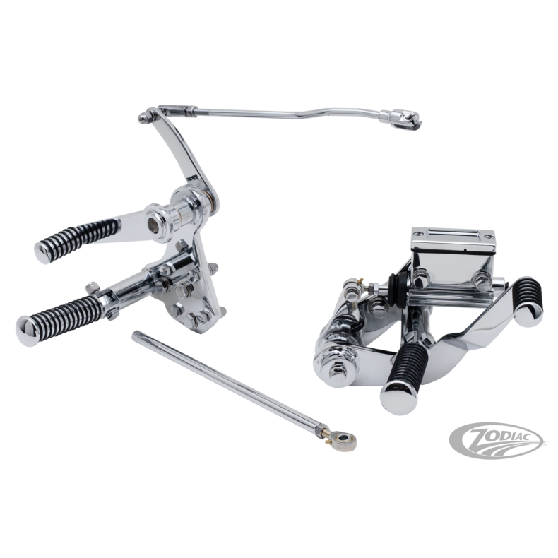 CHROME FORWARD CONTROL KITS WITH MASTER CYLINDER FOR BIG TWINS, Med pegs.
