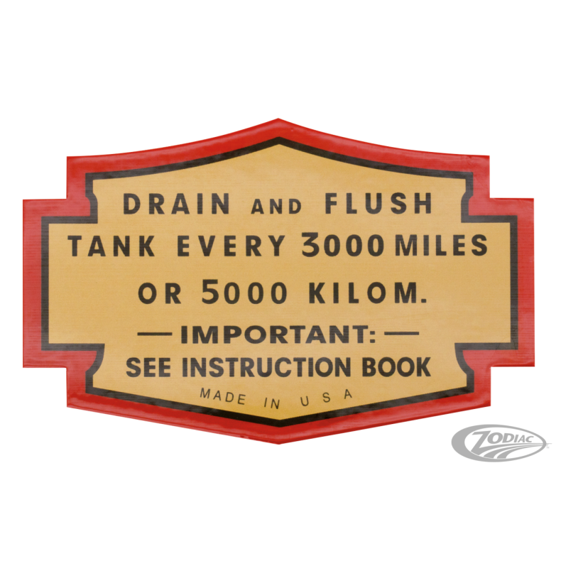 1936-1938 style oil tank warning sticker, 3 9/16" x 1 3/8" (90 x 35mm), each